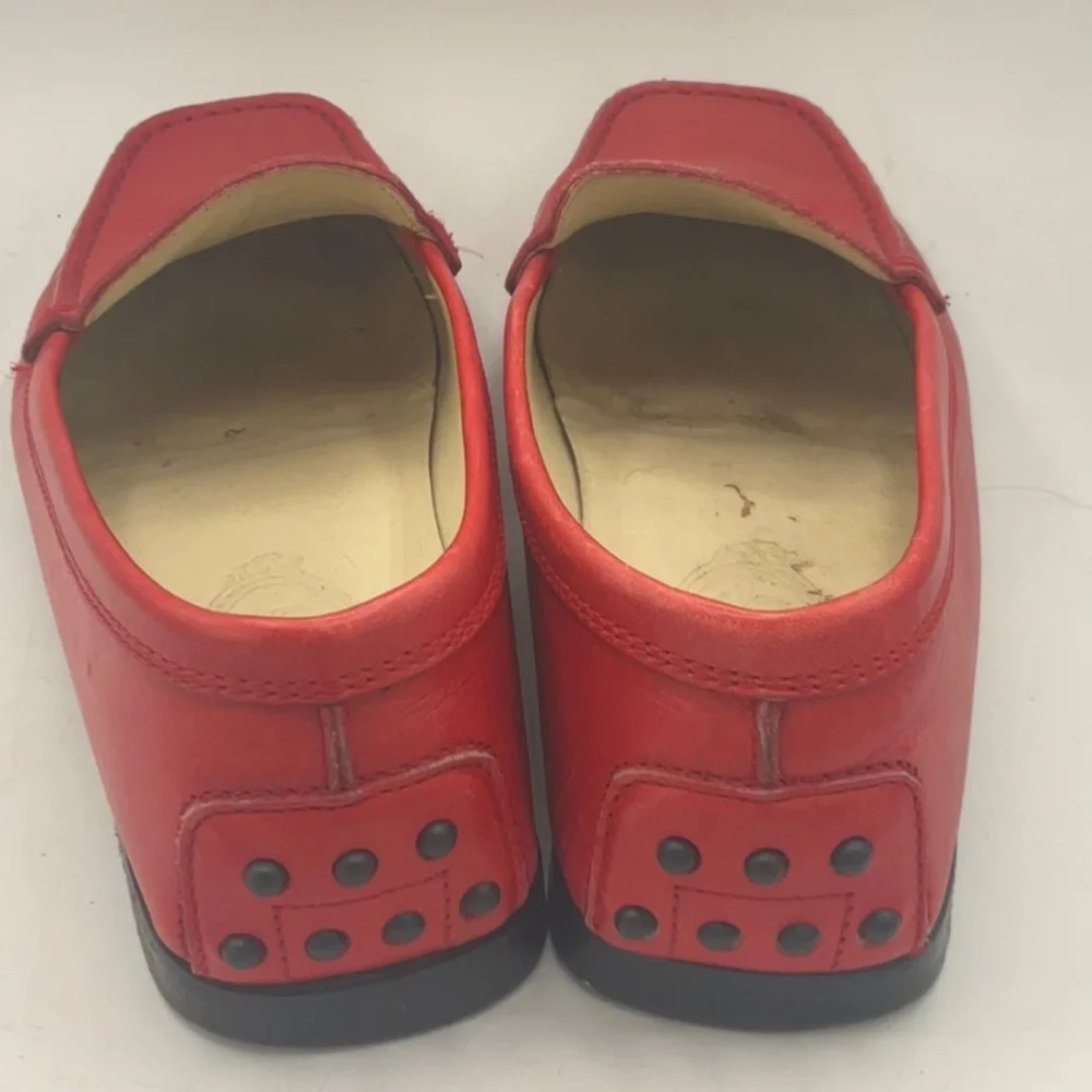 “TOD’S” GOMMINO Red Leather Slip On Driving Style Studded Detail Loafer. - Picture 6 of 16